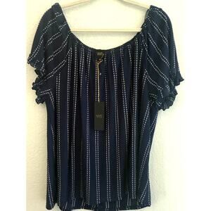 W5 Anthropologie Womens Navy Striped Peasant Top Blouse Short Sleeve Sz 2XL NWT